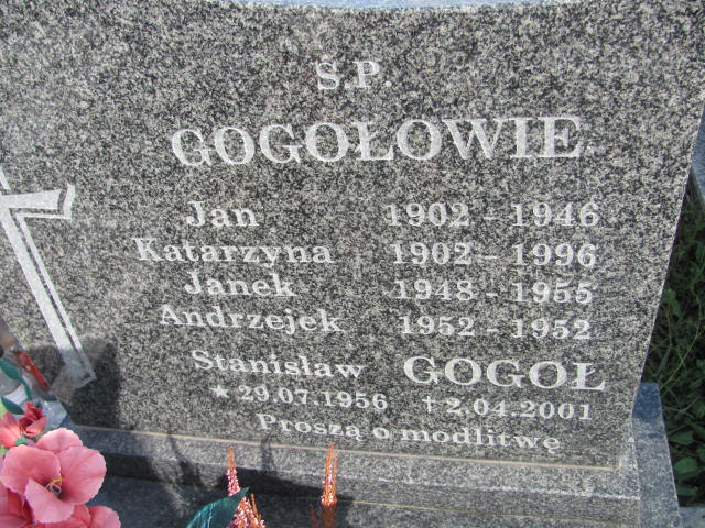 Stanisław GOGOŁ 1959 Lubaczów - Grobonet - Wyszukiwarka osób pochowanych
